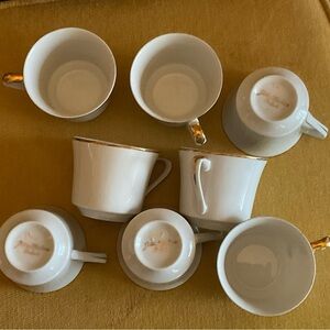 Fine White Porcelain Teacup Set with Gold Trim